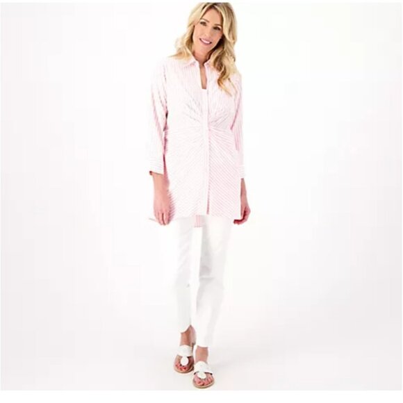 Attitudes by Renee Shirt Button Down ~ sz M Striped Blue White Stripes A601032 - Picture 3 of 6